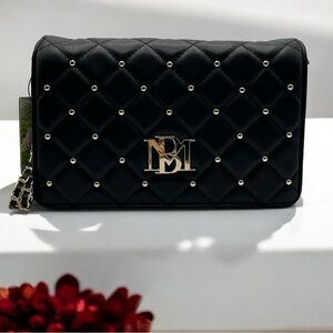 Badgley Mischka Studded Diamond Quilt Crossbody Bag Chain Strap Black NWT